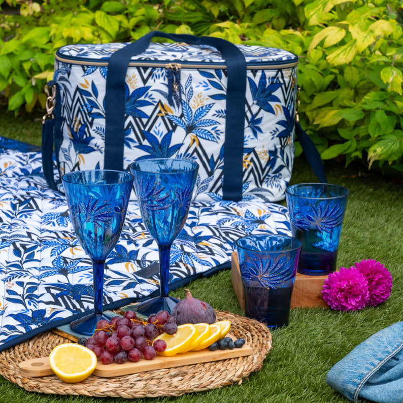 Indigo Cascading Leaves Picnic Blanket