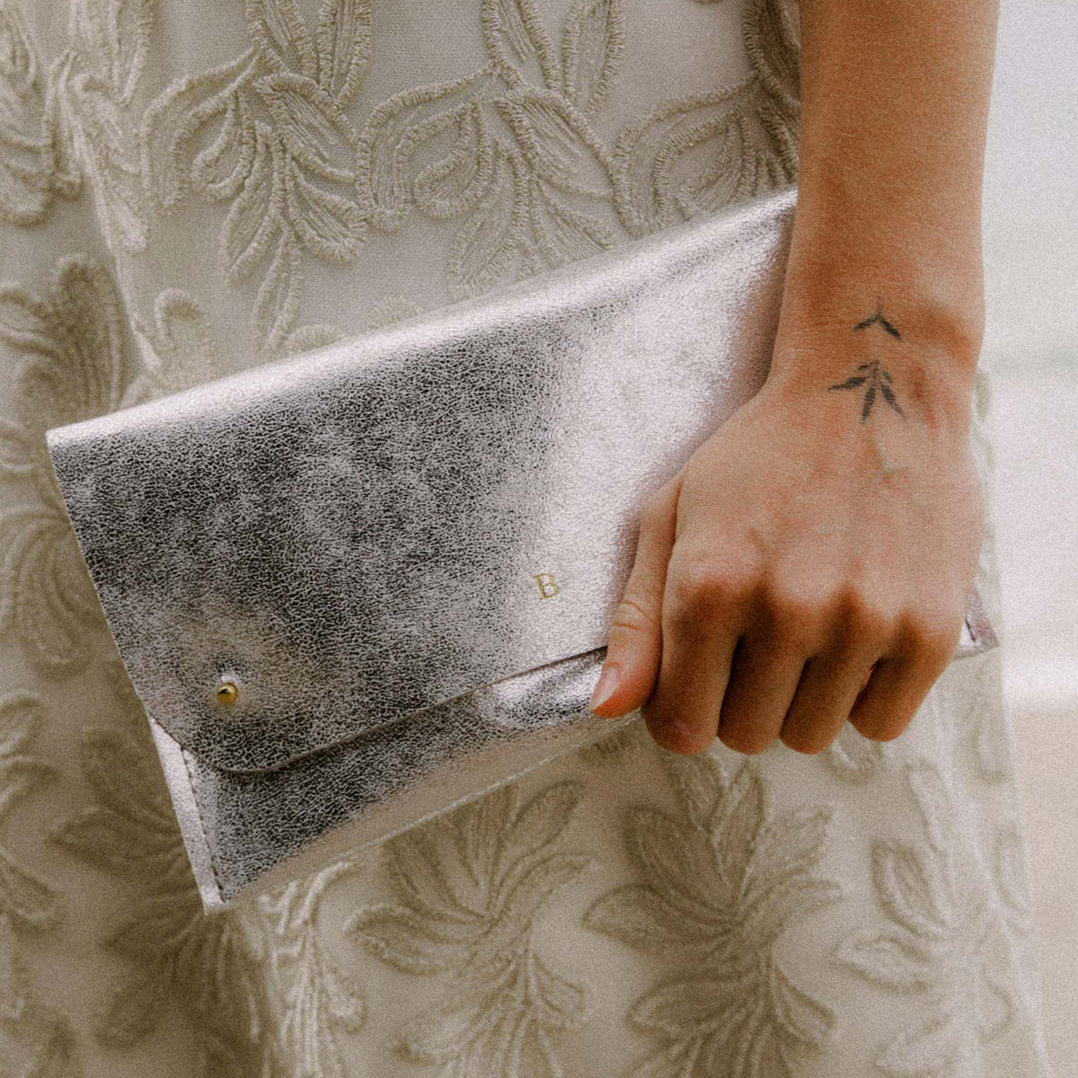 Silver Double Stud Clutch Bag