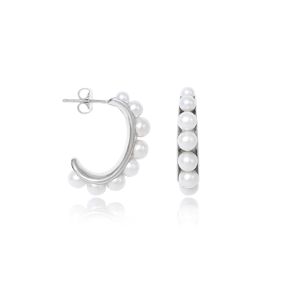 Sterling silver discount pearl hoop earrings
