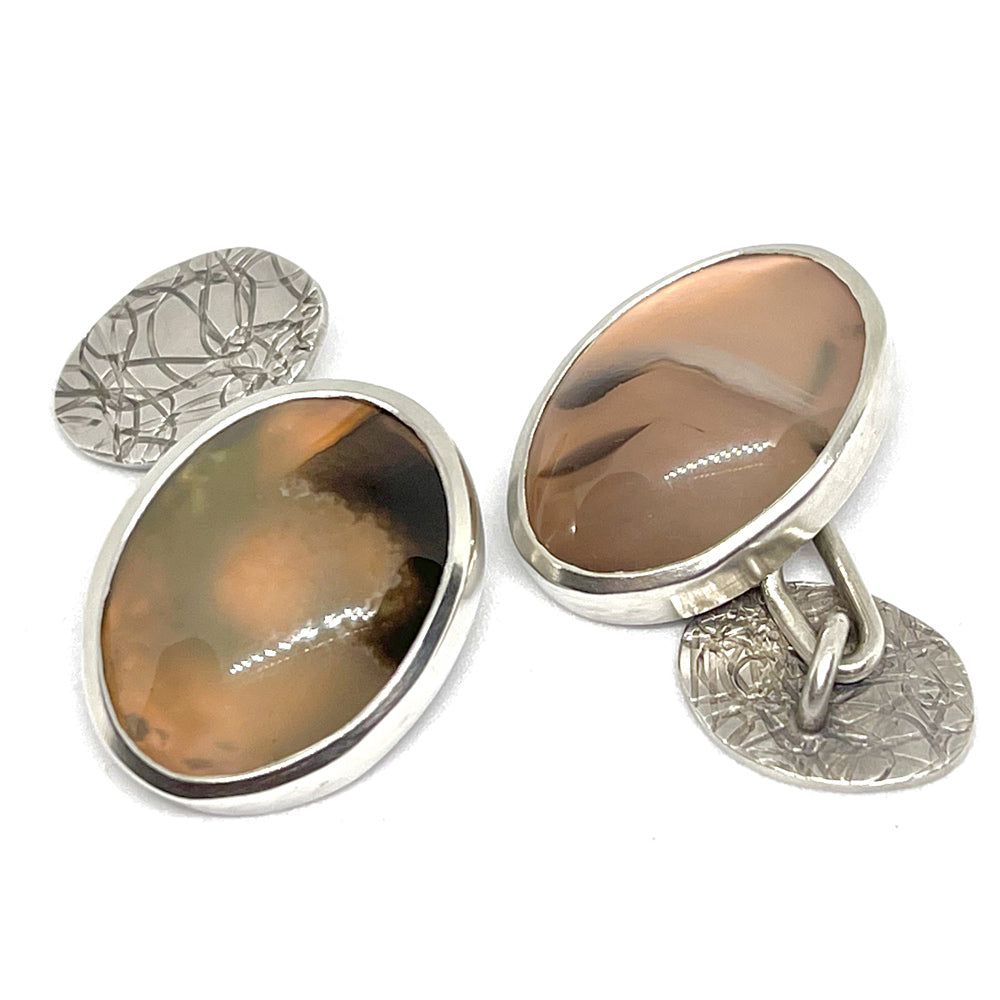 Silver & Dendrite Agate Stone Cufflinks