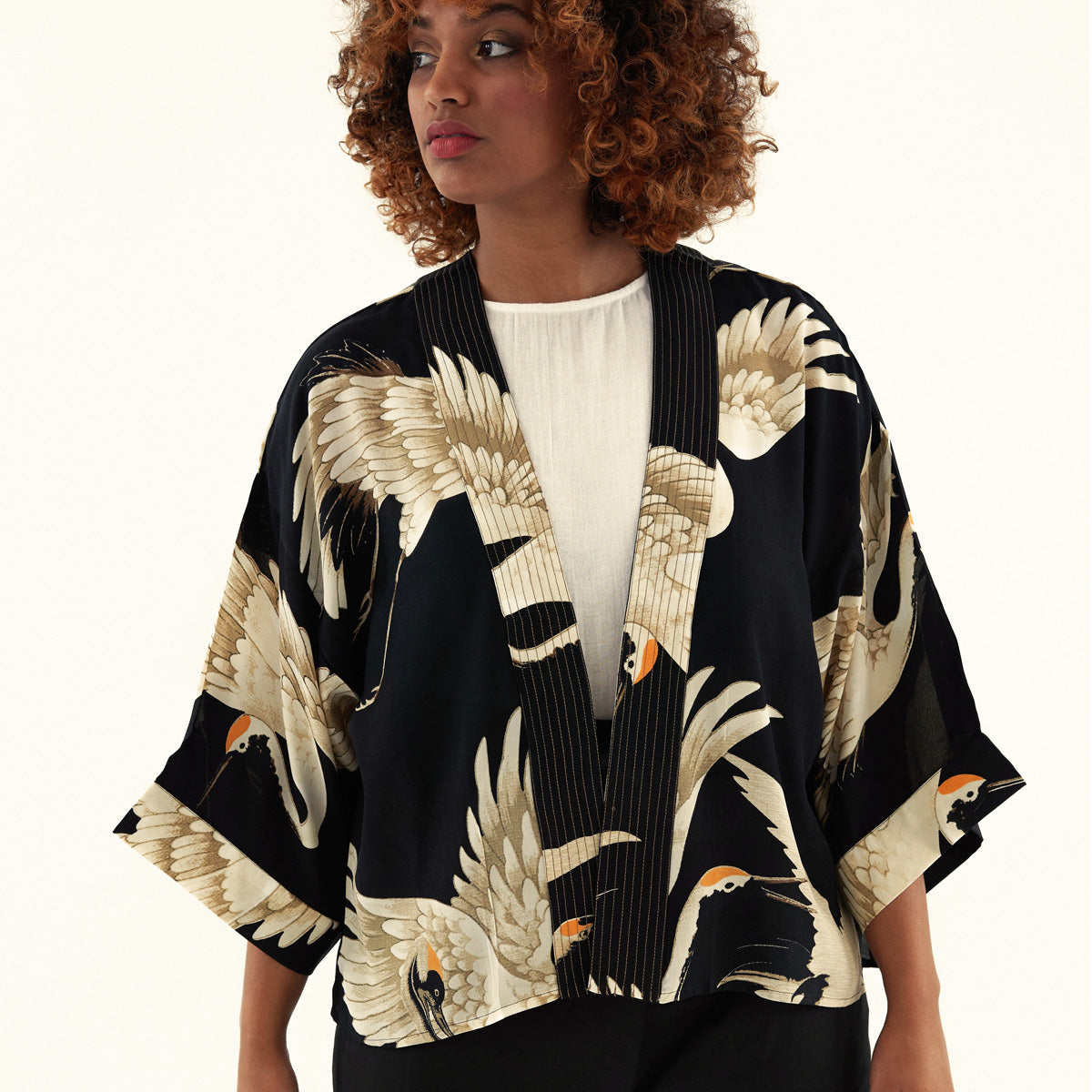 Stork Black Crepe Short Kimono