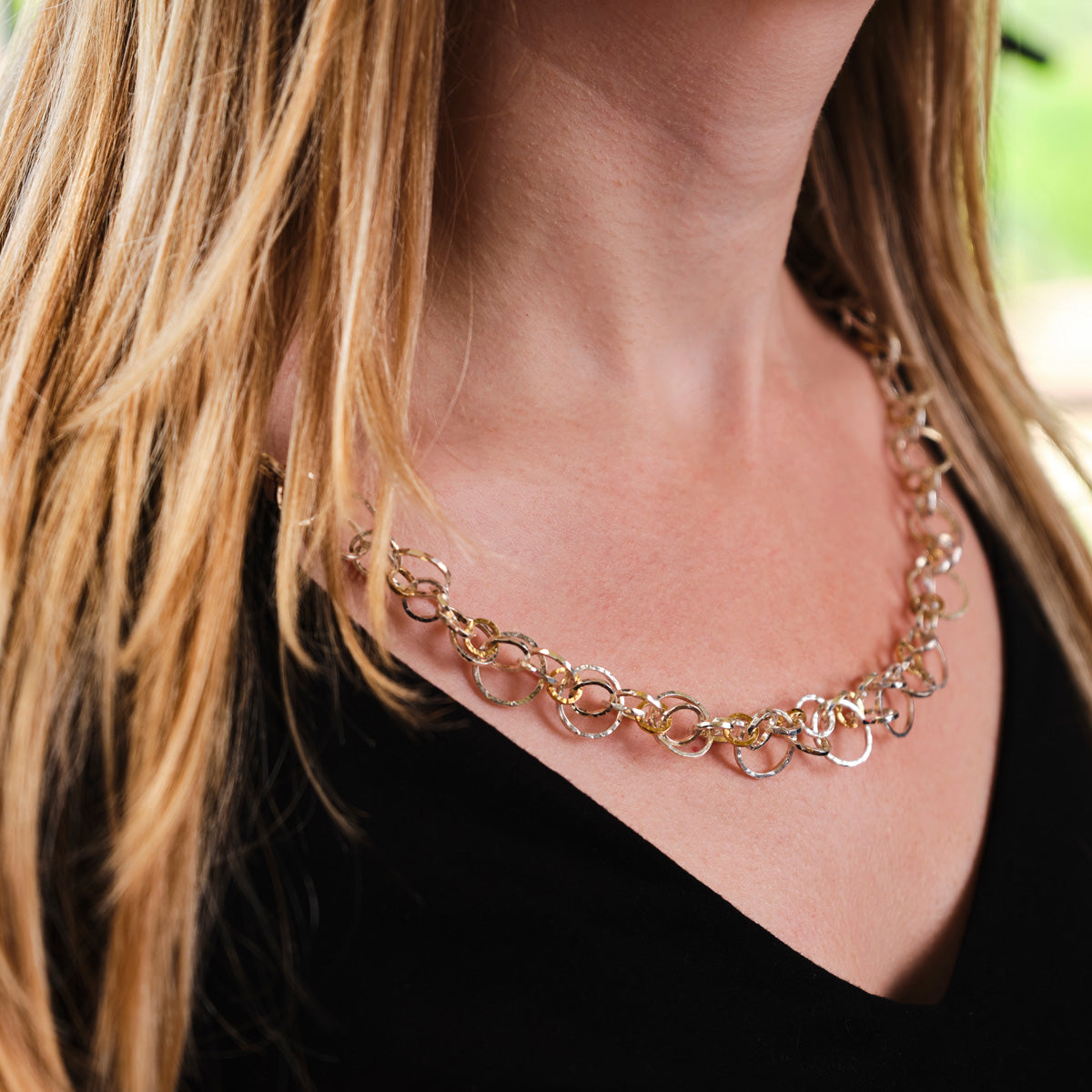 Two Tone Rough Hammered Necklace