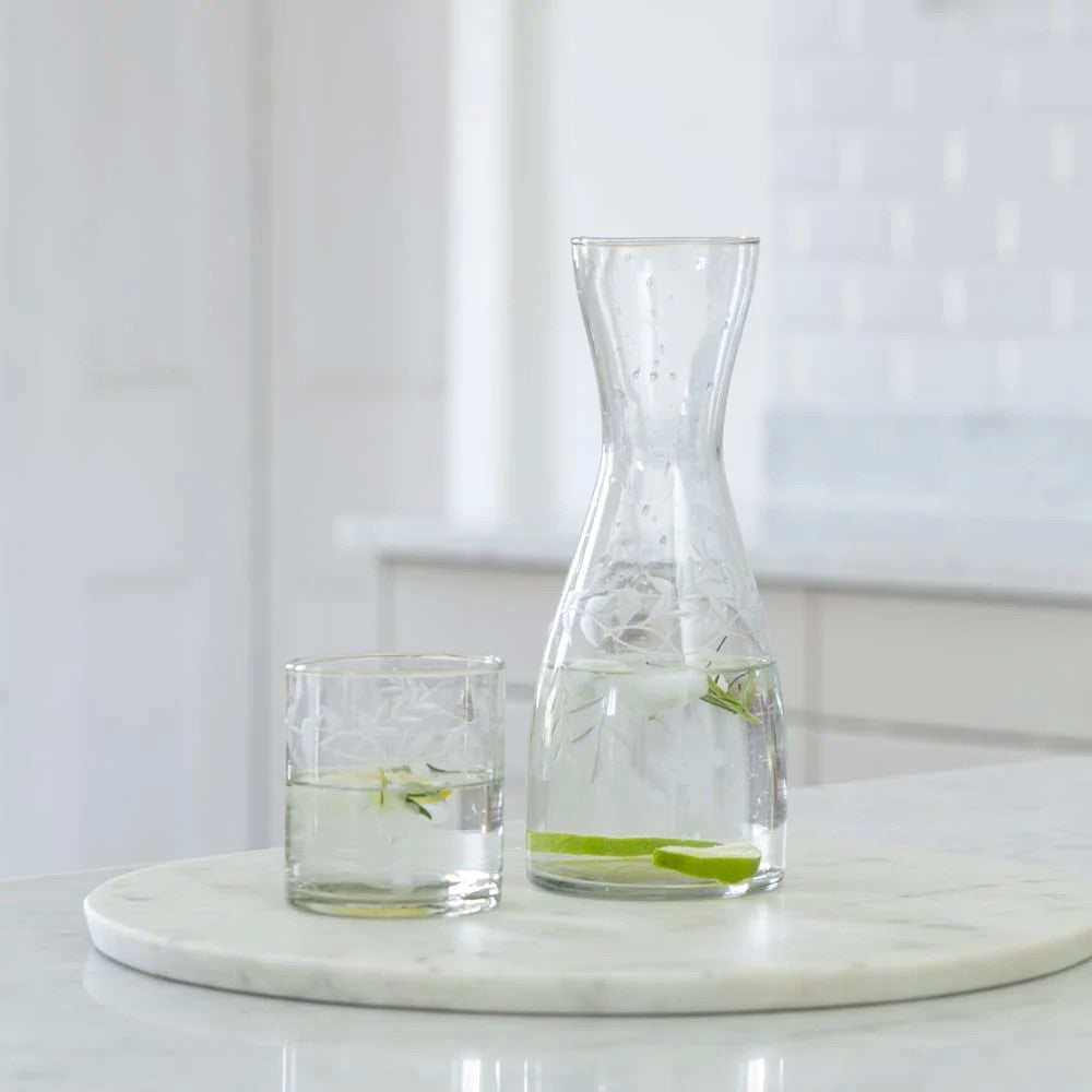 Vintage Style Vine Etching Glass Carafe