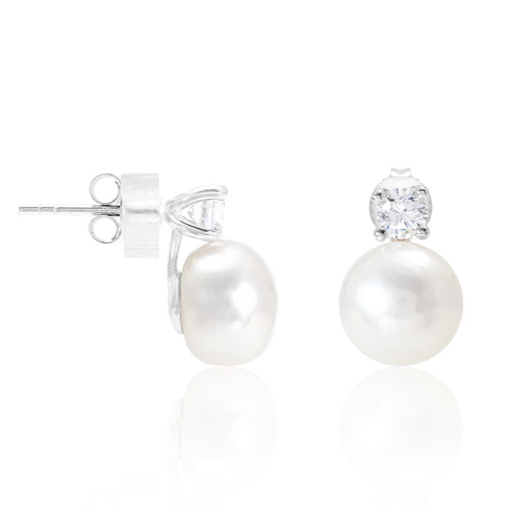 White Cultured Freshwater Pearl & Crystal Stud Earrings