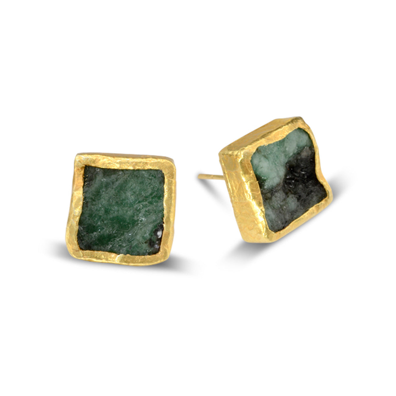 Rough Emerald Square Stud Earrings