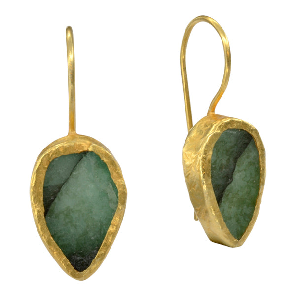 Pear Shaped Rough Emerald Drop Earrings
