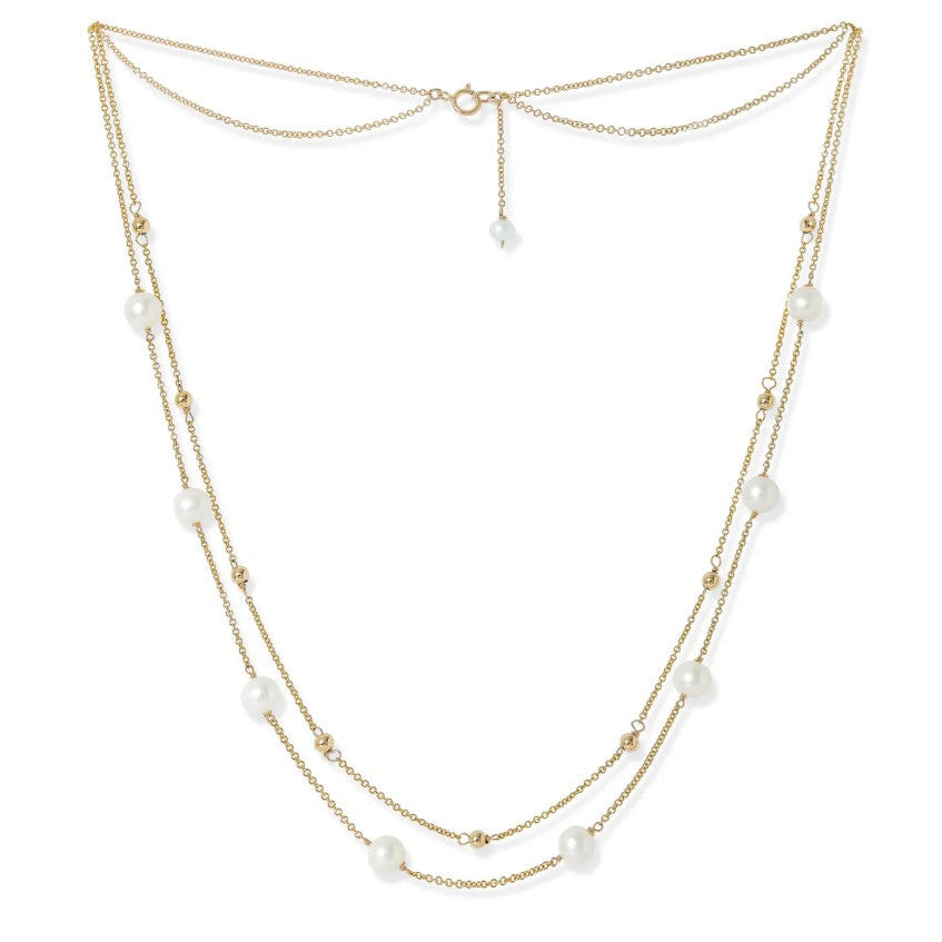 Cultured Freshwater Pearls & Fine Double Chain Necklace