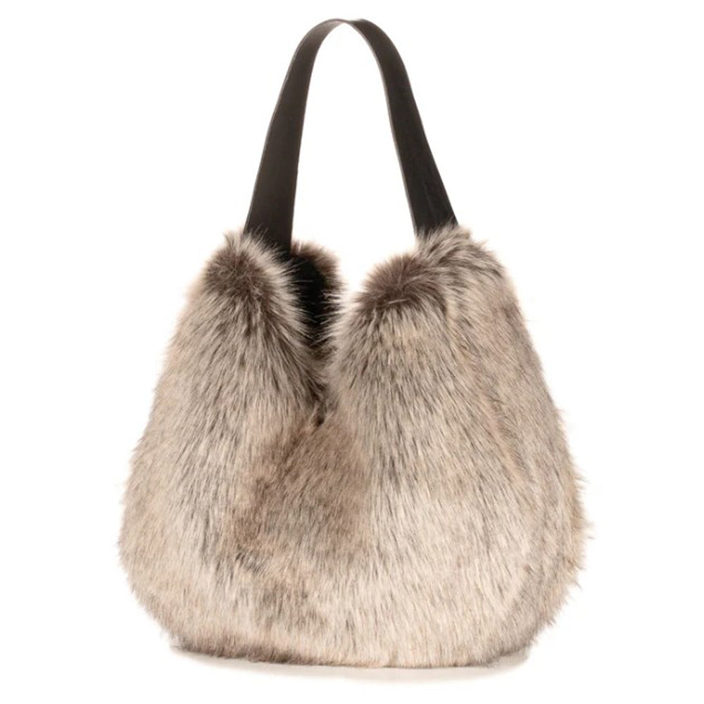 Gotham Grey Faux Fur Slouch Bag