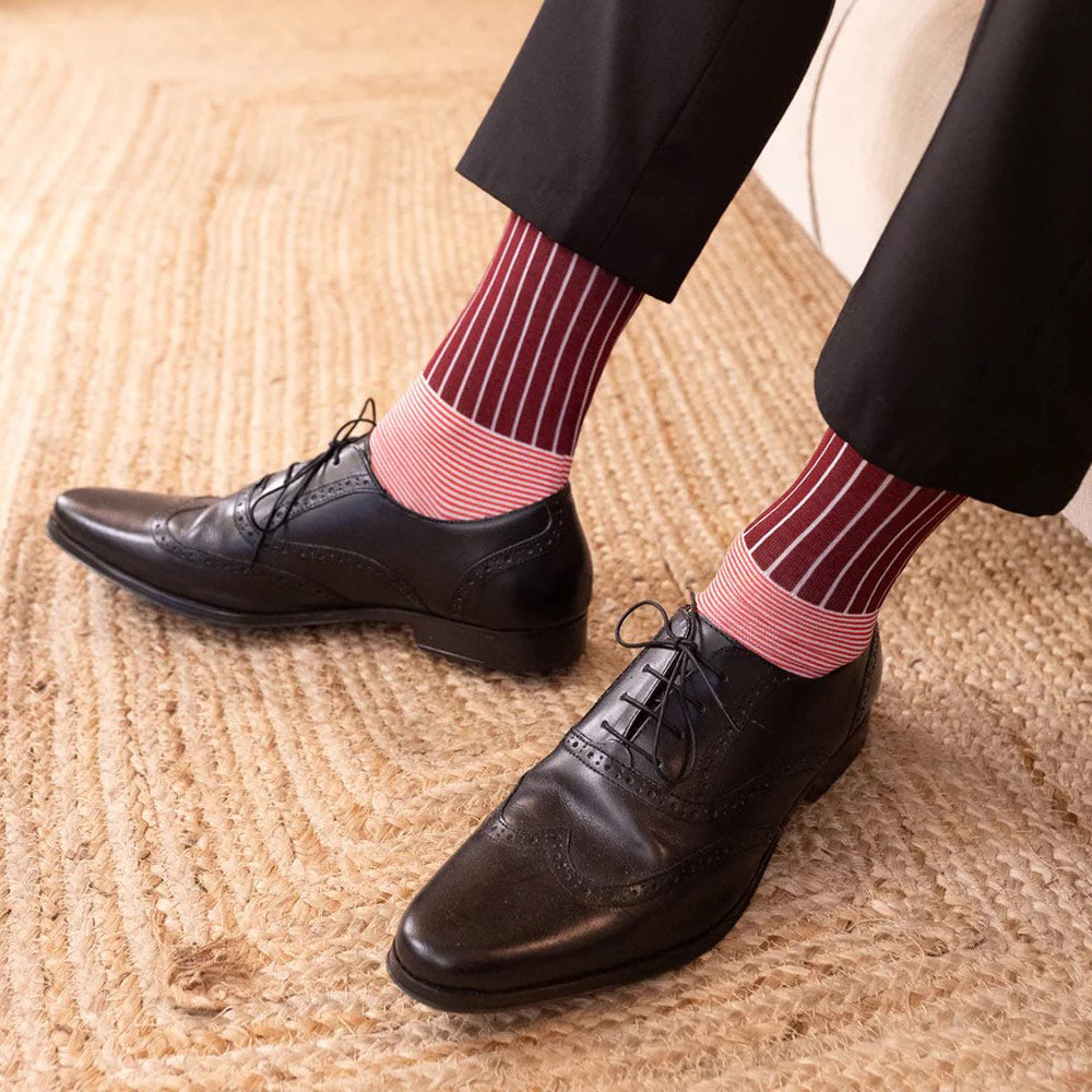 Oxford Stripe Burgundy Socks