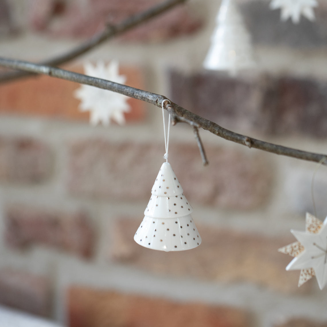 White Porcelain Silver Dots Christmas Tree Decoration
