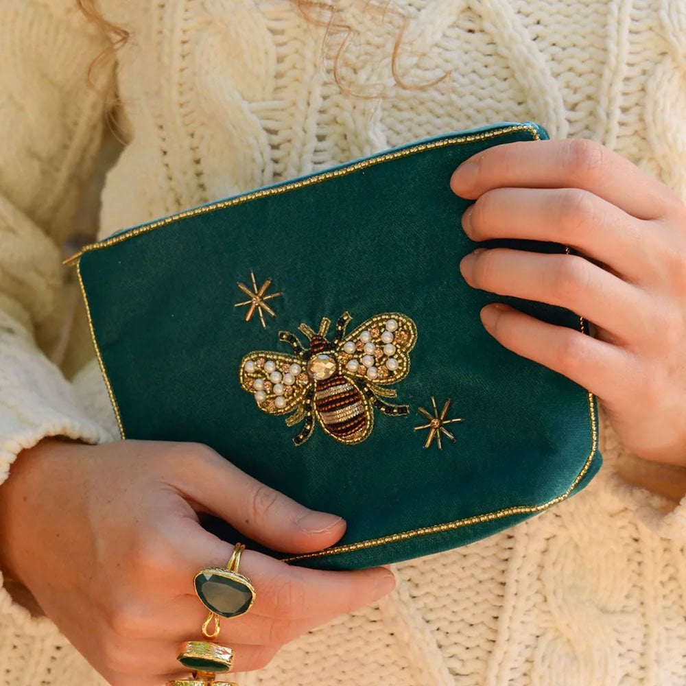 Teal Velvet Large Bee Purse