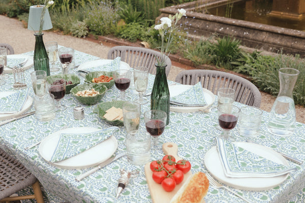 Blue & Green Trellis Cotton Tablecloth