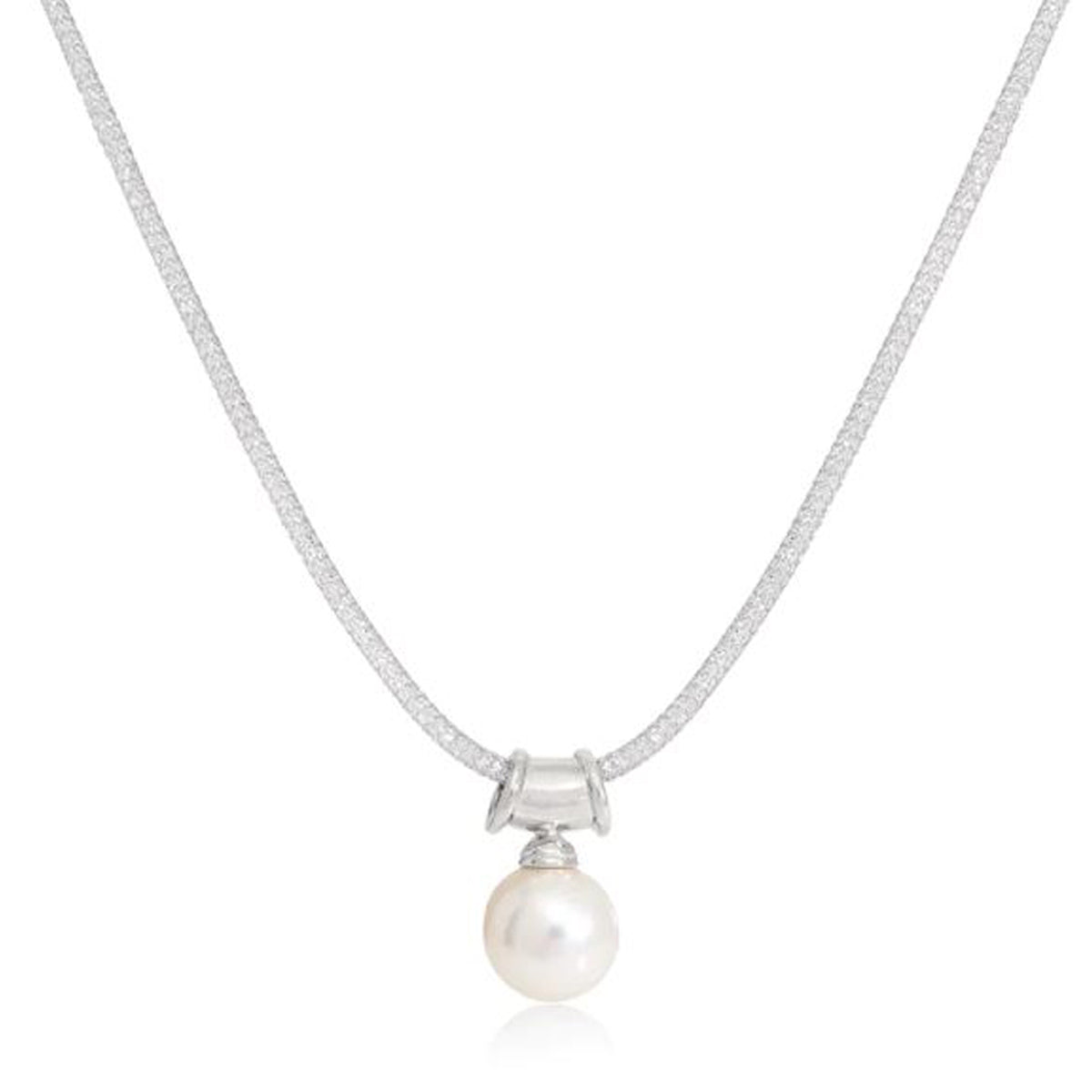 Silver Mesh Necklace & Large White Freshwater Pearl