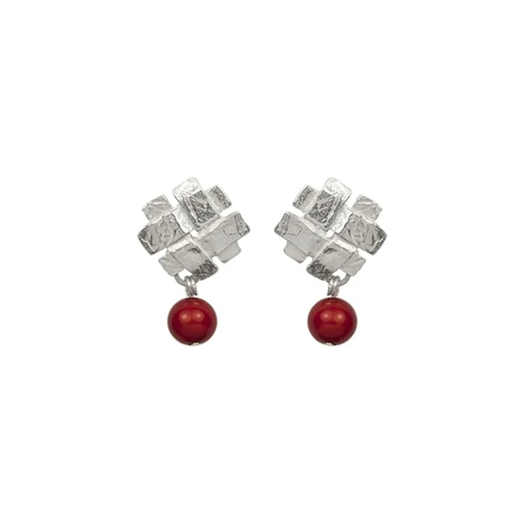 Silver Little Weave & Sea Bamboo Drop Earrings