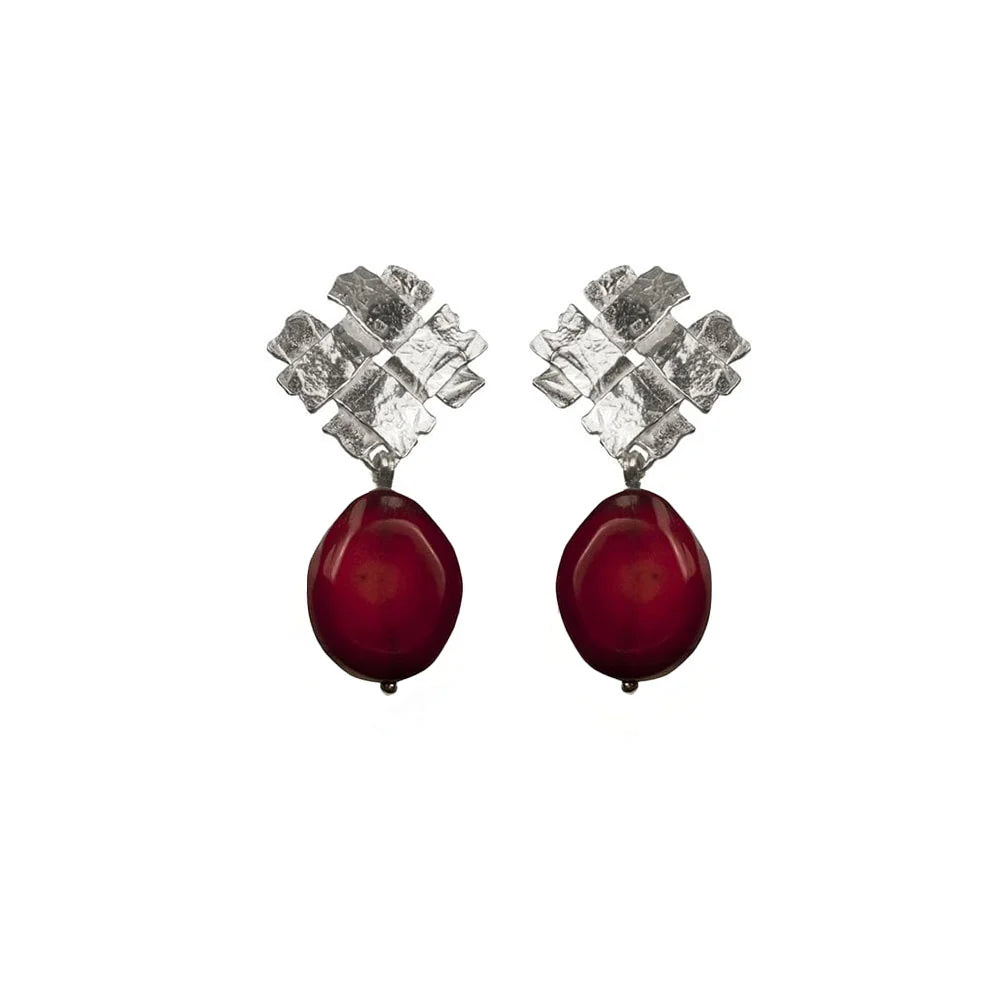 Silver Medium Weave Large Sea Bamboo Drop Earrings