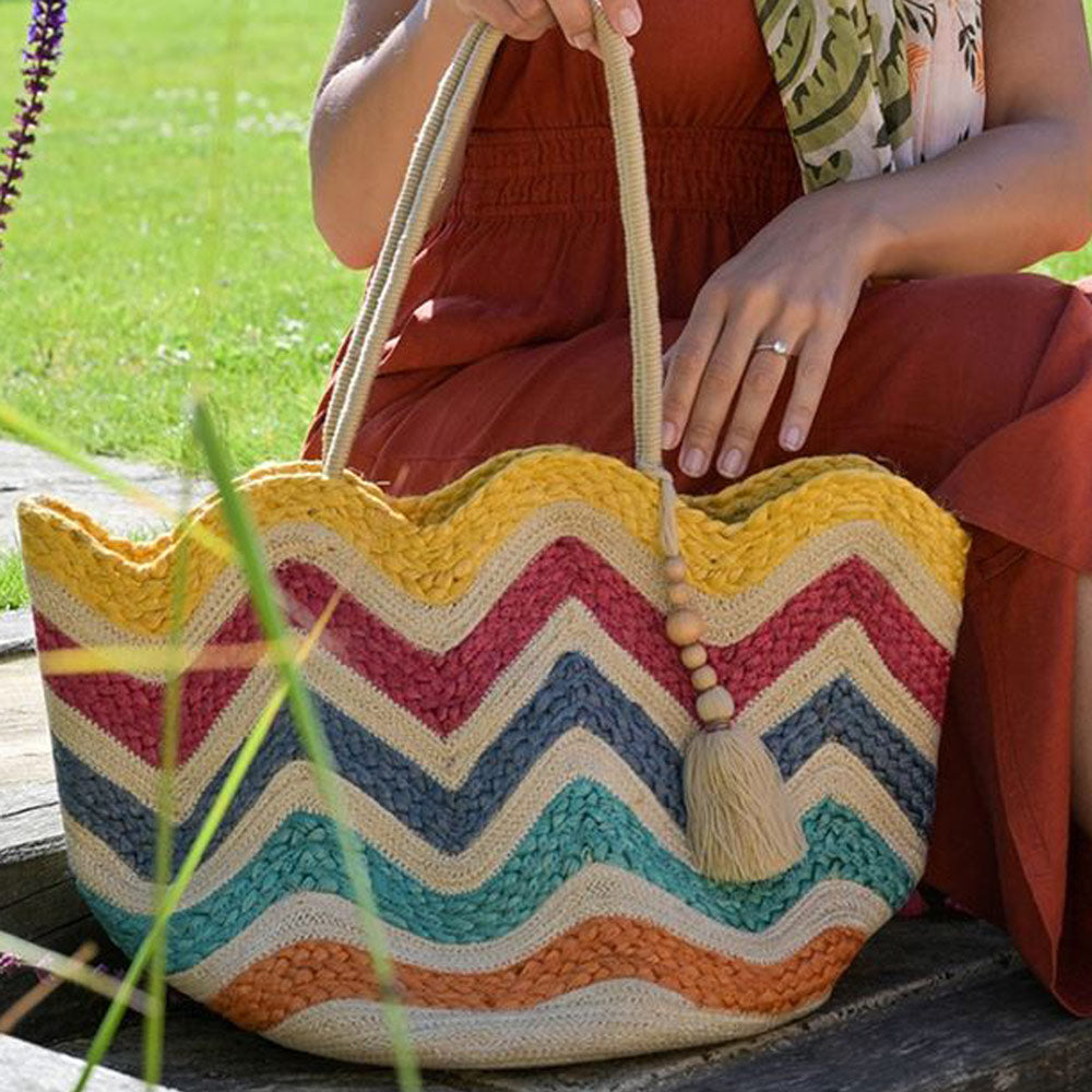Wavy Stripe Natural Jute Bag